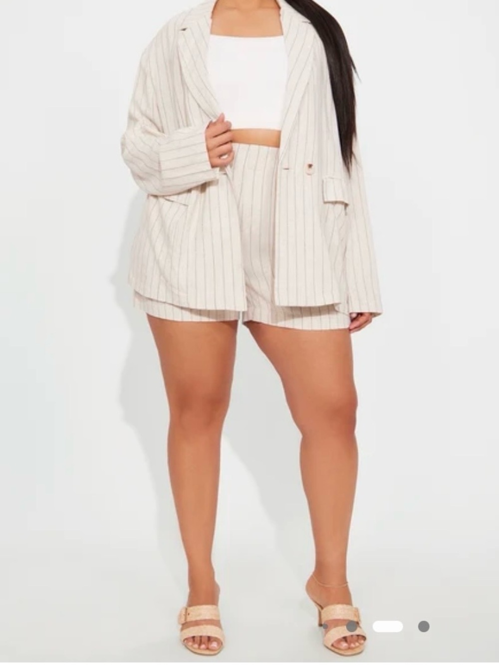 Fashion Nova Cream Pinstripe Blazer & Shorts Set